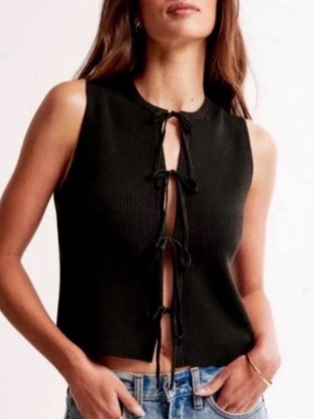 Abercrombie and fitch bow center tie front top black